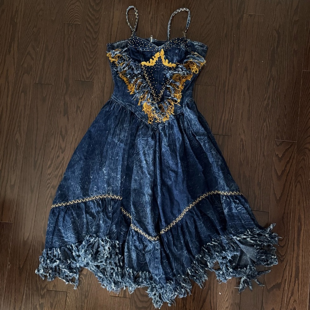 Blue and Gold Fringe Detailing Dress